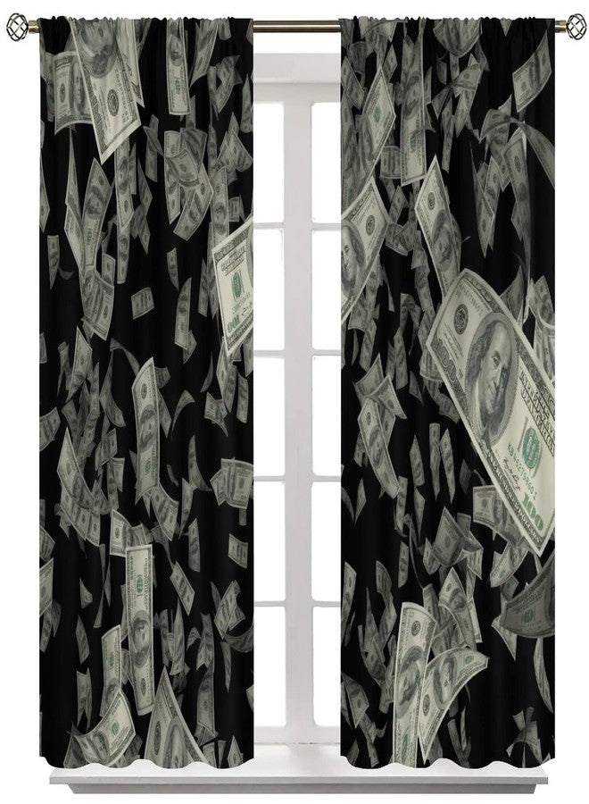 ستائر SXXLDNG بتصميم نقود، ديكور مرح مستوحى من فئة 100 دولار أمريكي، ستائر نوافذ لغرفة المعيشة أو غرفة النوم، طقم من قطعتين، مقاس 55 × 63 بوصة - Image 2